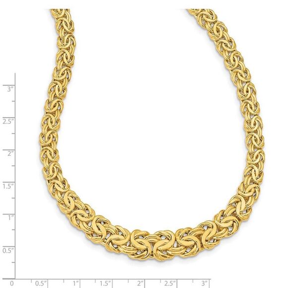 12mm 14K Yellow Gold Graduated Flat Byzantine Chain Necklace, 17.5 In - Picture 4 of 6